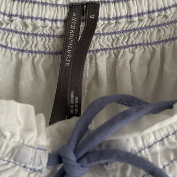 By Anthropologie Puff-Sleeve Tie-Front Embroidered Blouse Sz 1X - Picture 4 of 7